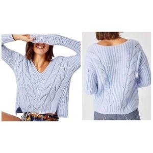 Anthropologie Ramona Cable Knot Crop Sweater Blue, XS